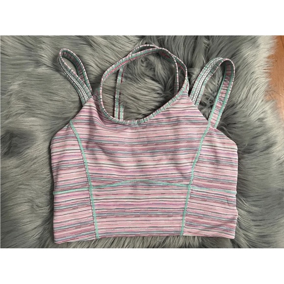 Lululemon 6 Happy Strap Long Line Bra Pink Green Wee Stripe Reflective RARE - Picture 2 of 4